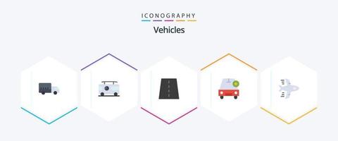 veicoli 25 piatto icona imballare Compreso aereo. stella. ponte. importante. autostrada vettore