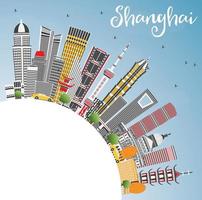 shanghai Cina città orizzonte con colore edifici, blu cielo e copia spazio. vettore