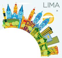 Lima Perù città orizzonte con colore edifici, blu cielo e copia spazio. vettore