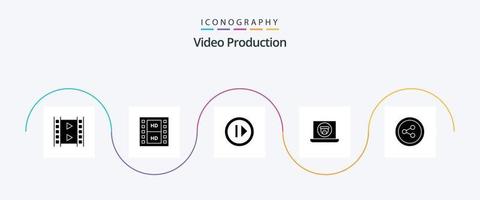 video produzione glifo 5 icona imballare Compreso sociale media. media . telecamera. il computer portatile vettore