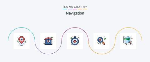 navigazione linea pieno piatto 5 icona imballare Compreso Esplorare. ricerca. navigare. Posizione. GPS vettore