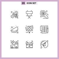 universale icona simboli gruppo di 9 moderno lineamenti di femminile consapevolezza pieghevole sedia India cibo modificabile vettore design elementi