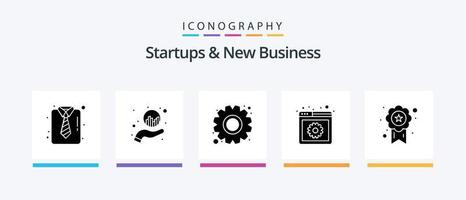 startup e nuovo attività commerciale glifo 5 icona imballare Compreso . revisione. Ingranaggio. distintivo. ragnatela gestione. creativo icone design vettore