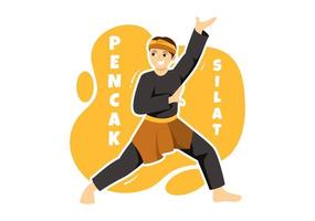 pencak silat sport illustrazione con persone posa marziale artista a partire dal Indonesia per ragnatela bandiera o atterraggio pagina nel piatto cartone animato mano disegnato modelli vettore