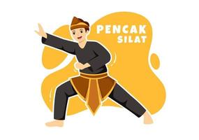 pencak silat sport illustrazione con persone posa marziale artista a partire dal Indonesia per ragnatela bandiera o atterraggio pagina nel piatto cartone animato mano disegnato modelli vettore