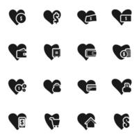 impostato di icone su un' tema cuore. vettore illustrazione