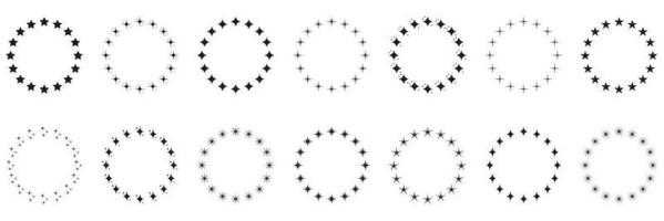 stelle nel cerchio forma silhouette icona impostare. circolare arredamento ornamento icona su bianca sfondo. moderno il giro premio telaio con nero stelle pittogramma. isolato vettore illustrazione.