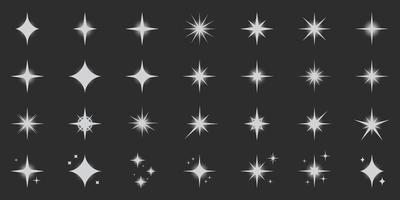 scintillare argento stella silhouette icona impostare. splendore scintilla veloce stelle pittogramma collezione. brillare scoppiare Magia decorazione simbolo. glistering effetto luce. scintillio bagliore. isolato vettore illustrazione.