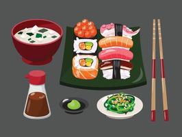 Sushi impostato su piatto vettore illustrazione