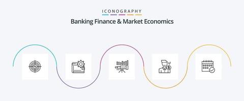 bancario finanza e mercato economia linea 5 icona imballare Compreso previsione. telescopio. portafoglio. fabbricazione. personale vettore