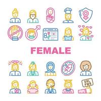 femmina occupazione e professione icone impostato vettore