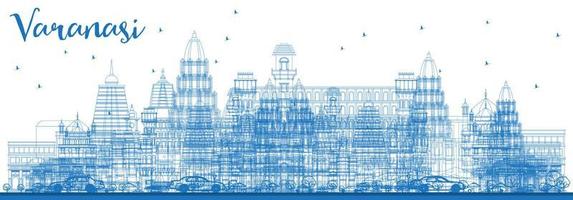 schema varanasi India orizzonte con blu edifici. vettore