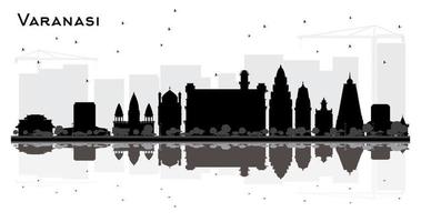 varanasi India città orizzonte silhouette con nero edifici e riflessi isolato su bianca. vettore