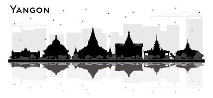 Yangon Myanmar città orizzonte silhouette con nero edifici e riflessi. vettore