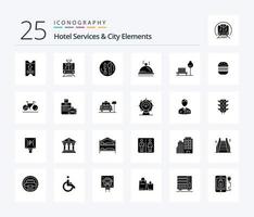 Hotel Servizi e città elementi 25 solido glifo icona imballare Compreso sedia. servizio. Hotel . pallater. Hotel vettore