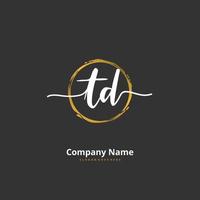 td iniziale grafia e firma logo design con cerchio. bellissimo design manoscritto logo per moda, squadra, nozze, lusso logo. vettore