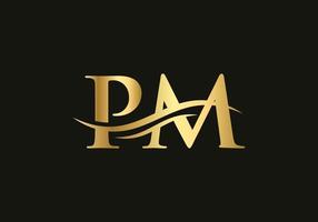 pm logo design vettore. swoosh lettera pm logo design. iniziale pm lettera connesso logo vettore modello