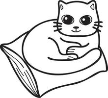 mano disegnato gatto addormentato su cuscino illustrazione nel scarabocchio stile vettore