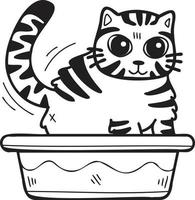 mano disegnato a strisce gatto con vassoio illustrazione nel scarabocchio stile vettore