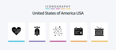 Stati Uniti d'America glifo 5 icona imballare Compreso vacanza. americano. fuochi d'artificio. Data. calendario. creativo icone design vettore