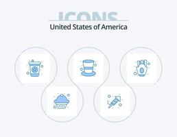 Stati Uniti d'America blu icona imballare 5 icona design. cibo. francese patatine fritte. bere. patatine fritte. cappello vettore