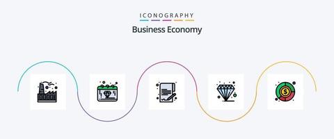 economia linea pieno piatto 5 icona imballare Compreso contabilità. finanza. i soldi. economia. attività commerciale vettore