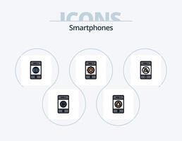 smartphone linea pieno icona imballare 5 icona design. batteria. Telefono. analisi. perse. frecce vettore