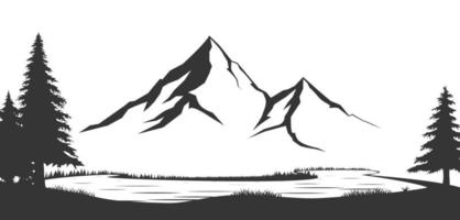 selvaggio naturale paesaggio con montagne, lago, rocce. illustrazione convertito per vettore. grande per viaggio Annunci, opuscoli, etichette, aviatore arredamento, abbigliamento, maglietta Stampa. vettore illustrazione