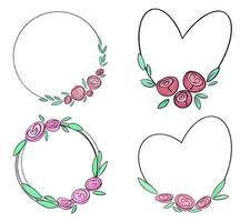 collezione di vettore montatura nel il forma di un' cuore e acquerello Rose e peonie. illustrazioni per amore e San Valentino giorno.