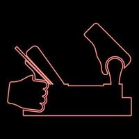 neon jointer Jack aereo nel mano Tenere attrezzo uso braccio utilizzando strumento con legna rosso colore vettore illustrazione Immagine piatto stile