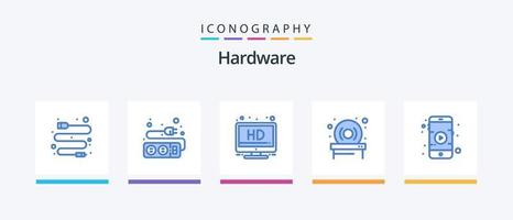 hardware blu 5 icona imballare Compreso . giocare a. schermo. film. hardware. creativo icone design vettore