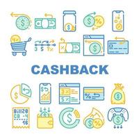 cashback i soldi servizio collezione icone impostato vettore