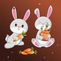 bello coniglietto con carota, carino coniglio cartone animato vettore illustrazione