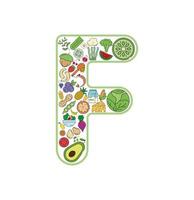 cibo e bevanda collage icona impostato a partire dal lettera f. vettore impostato di essenziale allergeni e dieta linea icone. modificabile cibo icona impostare.