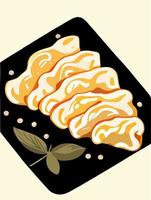 impostato di fritte gnocchi con salsa. asiatico cibo. vettore illustrazione