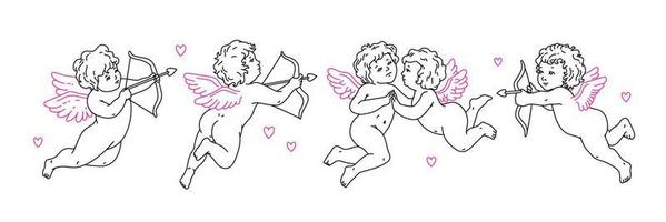 angelo e Cupido tatuaggio arte 1990-2000. amore concetto. contento san valentino giorno. y2k adesivi. vettore