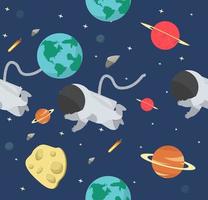 Seamless pattern di astronauti che esplorano lo spazio e i pianeti vettore