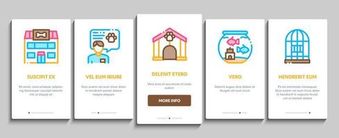 animale domestico negozio onboarding elementi icone impostato vettore