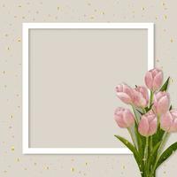 madri giorno sfondo, tulipano acquerello dipingere su bianca telaio su beige sfondo, vettore piatto posare composizione con primavera rosa mazzo fiore e copia spazio per testo, concetto per matrimonio, san valentino giorno