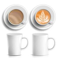 caffè tazze vettore. superiore, lato Visualizza. diverso tipi. caffè menù. caldo caffè. veloce cibo tazza bevanda. prima colazione e caffeina. bianca tazza. realistico isolato illustrazione vettore