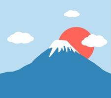 sfondo scenico monte fuji e sole rosso vettore
