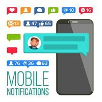 Chiacchierare notifica vettore. mobile Telefono. messaggi, piace, e-mail bolle. ragnatela in linea parlando, dialogo. parlare, conversazione. chattare. piatto isolato illustrazione vettore