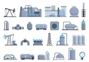 gas produzione icone impostato cartone animato vettore. tubatura impianto vettore