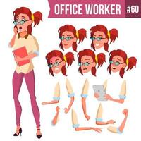 ufficio lavoratore vettore. donna. moderno dipendente, operaio. attività commerciale donna. viso emozioni, vario gesti. animazione creazione impostare. piatto cartone animato illustrazione vettore