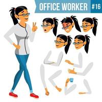 ufficio lavoratore vettore. donna. moderno dipendente, operaio. attività commerciale lavoratore. viso emozioni, vario gesti. animazione creazione impostare. isolato cartone animato personaggio illustrazione vettore