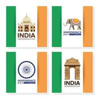 felice giorno dell'indipendenza dell'india celebrazione banner set vettore