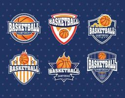 set emblema sportivo campionato di basket vettore