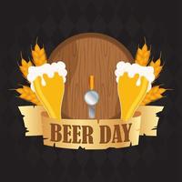 composizione di celebrazione del giorno della birra con barile e tazze vettore