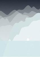 nordico mare e montagne paesaggio illustrazione manifesto. natura scenari con nave e acqua. di stagione cartone animato paesaggio su sfondo collezione vettore