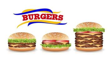 veloce cibo realistico hamburger vettore. impostato Hamburger vettore